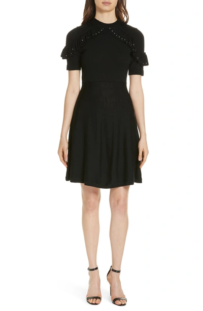 Shop Kate Spade Studded Ruffle Sweater Dress In Black