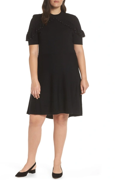 Shop Kate Spade Studded Ruffle Sweater Dress In Black