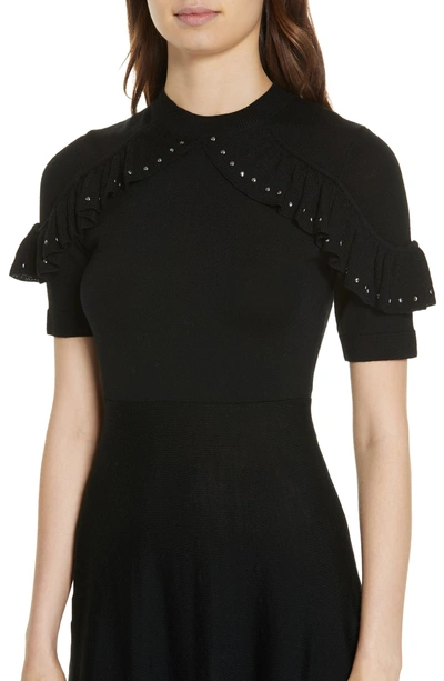 Shop Kate Spade Studded Ruffle Sweater Dress In Black