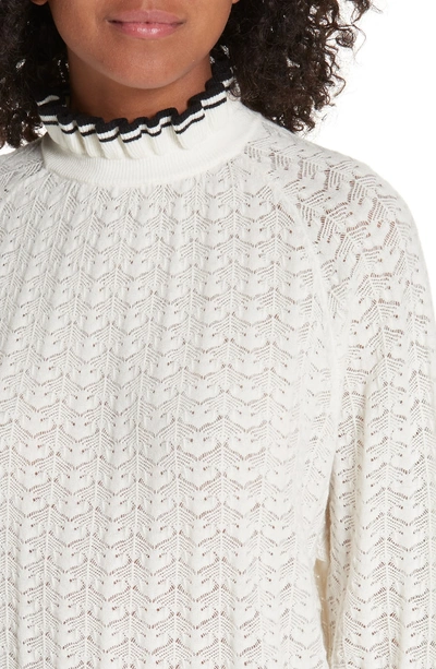 Shop Maje Ruffle Collar Pointelle Knit Sweater In Ecru