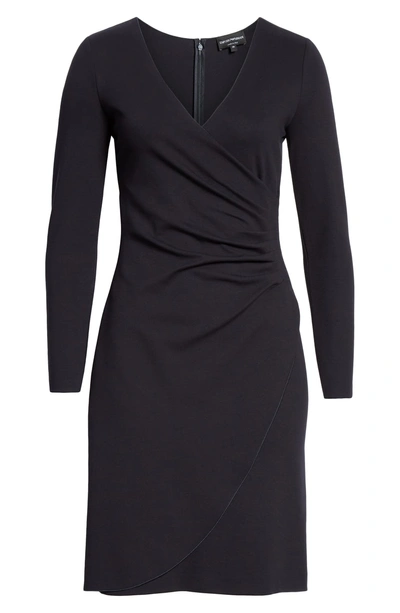 Shop Emporio Armani Punto Milano Faux Wrap Dress In Navy