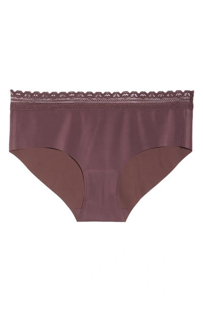 Shop Naked Lace Trim Hipster Briefs In Eggplant