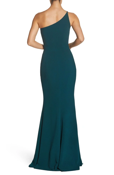 Shop Dress The Population Amy One-shoulder Crepe Gown In New Pine