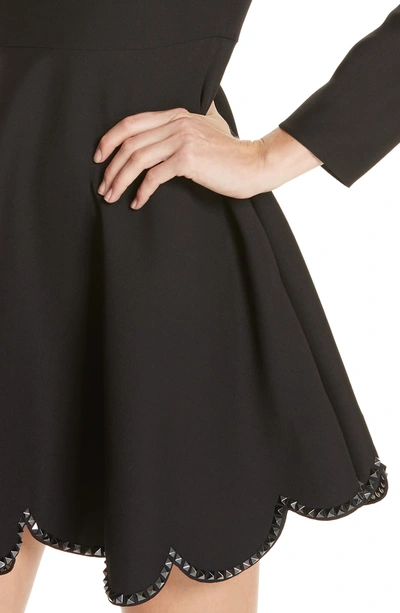 Shop Valentino Studded Scallop Hem Dress In Black