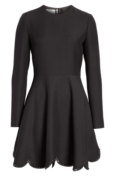 Shop Valentino Studded Scallop Hem Dress In Black
