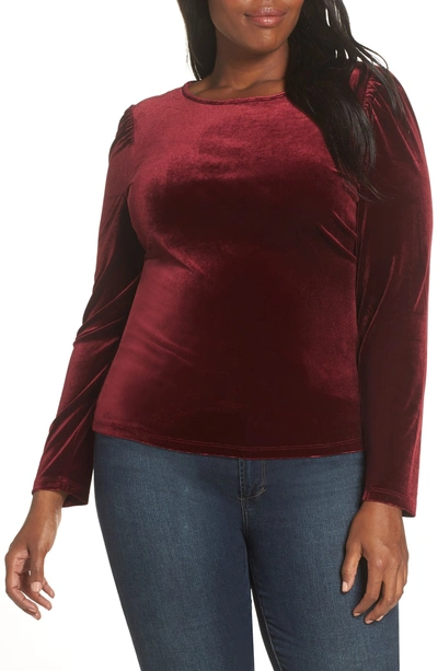 Shop Vince Camuto Puff Shoulder Velvet Top In Cabernet