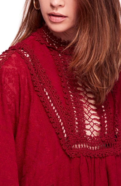 Shop Free People Venice Crochet Detail Cotton Minidress In Raspberry