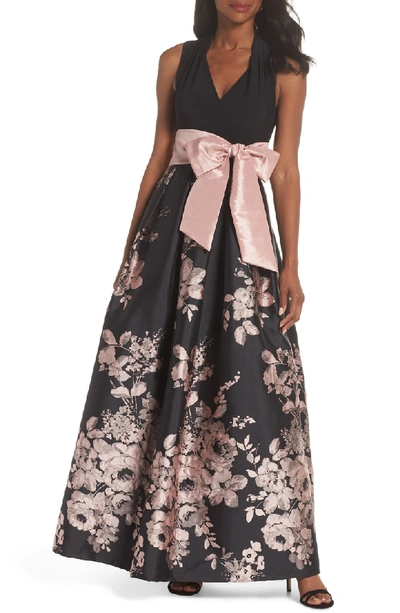 Shop Eliza J Ity Floral Gown In Black Blush