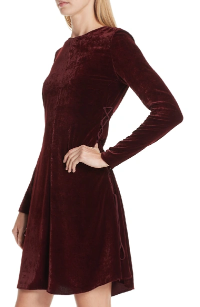 Shop Stella Mccartney Lace-up Side Velvet Dress In Burgundy