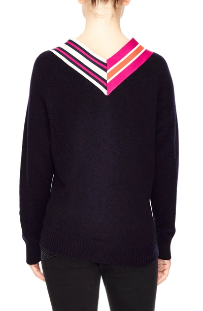 Shop Sandro Stripe Neck Sweater In Deep Navy