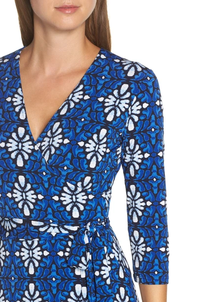 Shop Leota Print Jersey Faux Wrap Dress In Terrazzo Blue