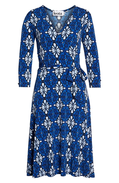 Shop Leota Print Jersey Faux Wrap Dress In Terrazzo Blue