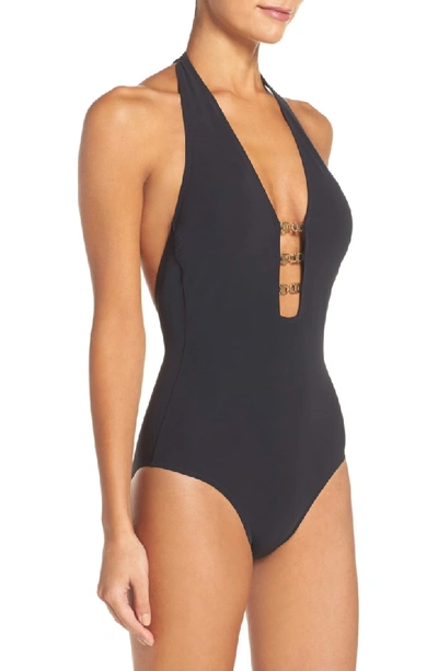 Shop Tory Burch Gemini Link One-piece Swimsuit In Black