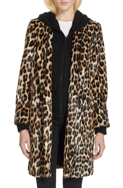 Shop Alice And Olivia Kylie Faux Fur Coat With Removable Hoodie In Leopard