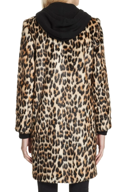 Shop Alice And Olivia Kylie Faux Fur Coat With Removable Hoodie In Leopard