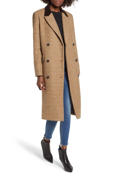 Shop Moon River Houndstooth Double Breasted Coat In Brown Plaid