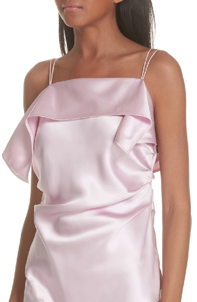 Shop Helmut Lang Drape Front Satin Dress In Rose Quartz