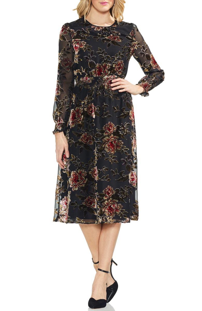 vince camuto black floral dress