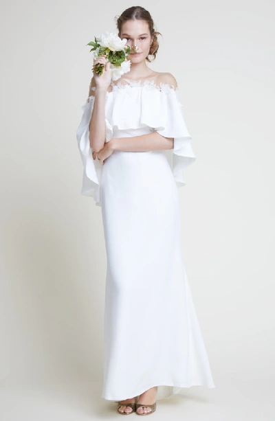 Shop Tadashi Shoji Off The Shoulder Popover Gown In Ivory