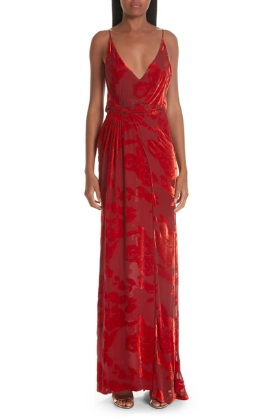 Shop Galvan Rose Velvet Devore Gown In Red