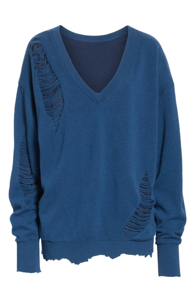 Shop Helmut Lang Distressed Wool Sweater In Wave