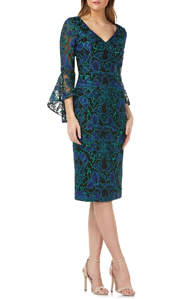 Shop Carmen Marc Valvo Infusion Embroidered Sheath Dress In Blue Multi