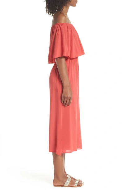 Shop Elan Off The Shoulder Cover-up Jumpsuit In Coral