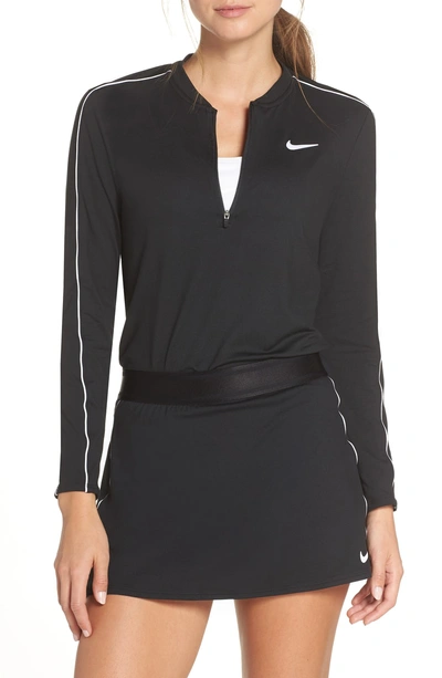 Nike Court Dri-fit Women's 1/2-zip Long-sleeve Tennis Top In Black/ White/  White/ Black | ModeSens