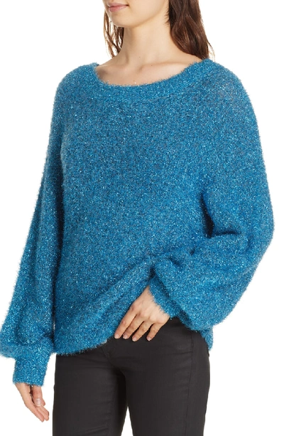 Shop Alice And Olivia Lisha Metallic Balloon Sleeve Sweater In Peacock