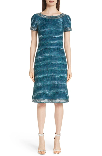 Shop St John Sequin & Sheen Tweed Knit Dress In Cerulean Multi