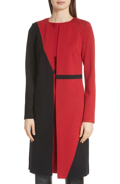 Shop St John Slanted Colorblock Milano Knit Topper In Caviar/ Burnt Red