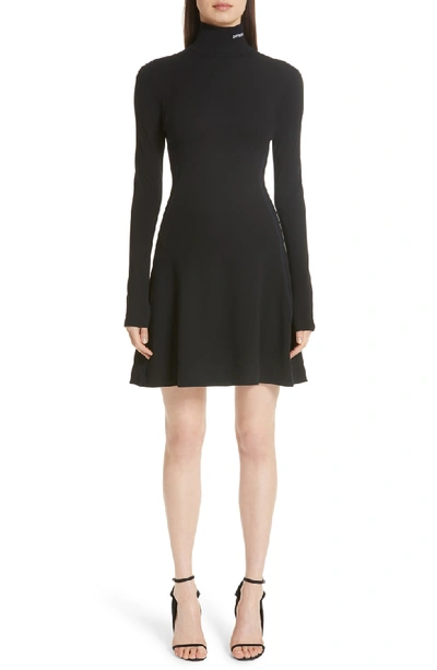 Shop Calvin Klein 205w39nyc Logo Turtleneck Wool Skater Dress In Black