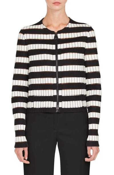 Shop Akris Stripe Wool Blend Jacket In Black/ Paper