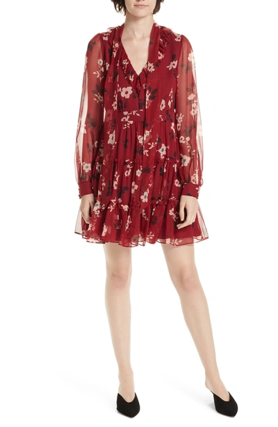 Shop Kate Spade Camelia Silk Chiffon Minidress In Deep Russet