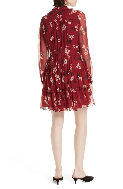 Shop Kate Spade Camelia Silk Chiffon Minidress In Deep Russet