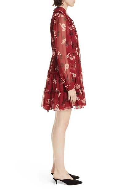 Shop Kate Spade Camelia Silk Chiffon Minidress In Deep Russet