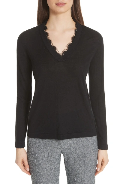 Shop Emporio Armani Lace Trim Cashmere Top In Black