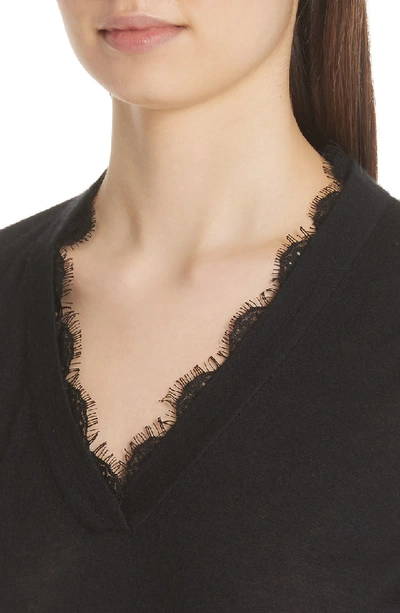 Shop Emporio Armani Lace Trim Cashmere Top In Black