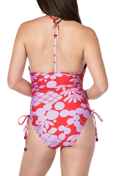 Shop Trina Turk Bali Blossoms Halter One-piece Swimsuit In Red