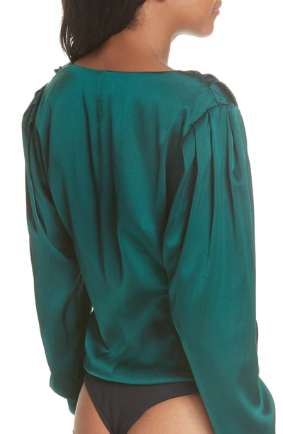Shop Caroline Constas Berdine Stretch Silk Charmeuse Bodysuit In Emerald