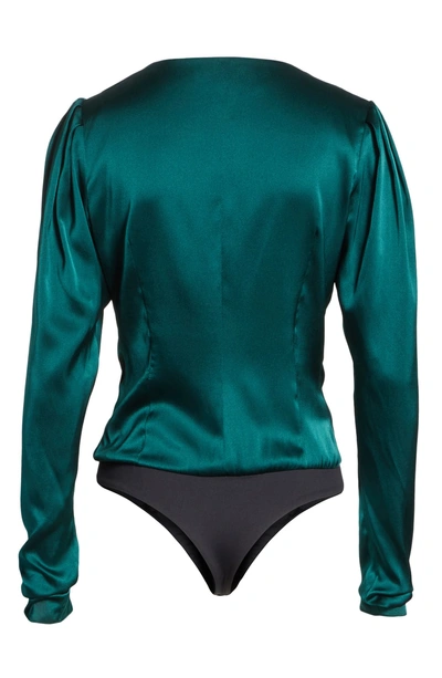 Shop Caroline Constas Berdine Stretch Silk Charmeuse Bodysuit In Emerald