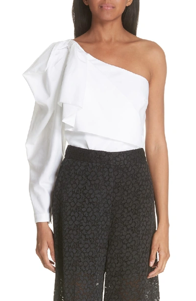 Shop Stella Mccartney Ruffle One-shoulder Blouse In Pure White