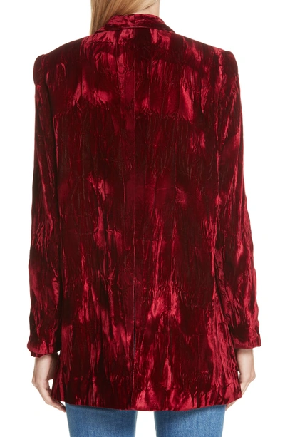 Shop Alice And Olivia Kylie Crushed Velvet Shawl Collar Blazer In Bordeaux