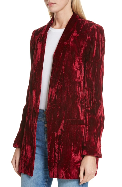 Shop Alice And Olivia Kylie Crushed Velvet Shawl Collar Blazer In Bordeaux