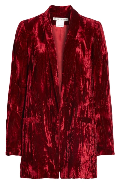 Shop Alice And Olivia Kylie Crushed Velvet Shawl Collar Blazer In Bordeaux