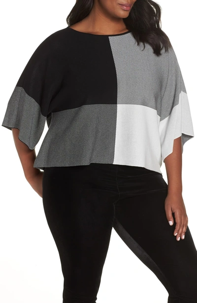 Shop Eileen Fisher Colorblock Tencel Lyocell Sweater In Black/ Soft White