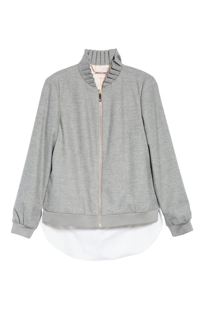 Shop Ted Baker Pritara Pleat Neck Stretch Wool Blend Jacket In Grey