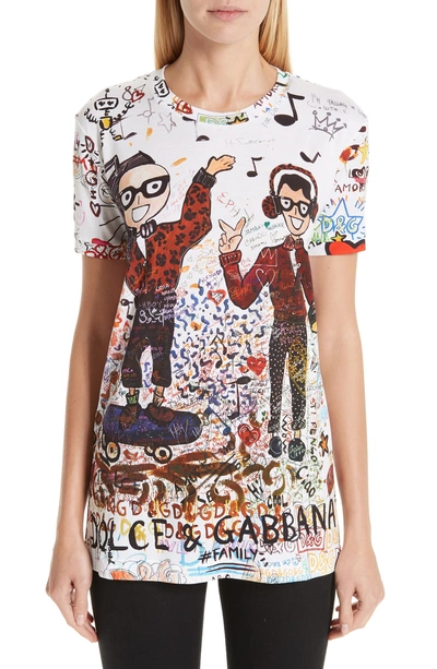 Shop Dolce & Gabbana Graffiti Cartoon Graphic Tee In White