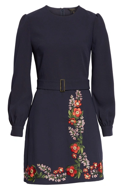 Shop Ted Baker Silia Kirstenbosch Embroidered Dress In Dark Blue