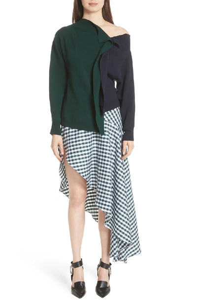 Shop Monse Asymmetrical Gingham Skirt In Forest